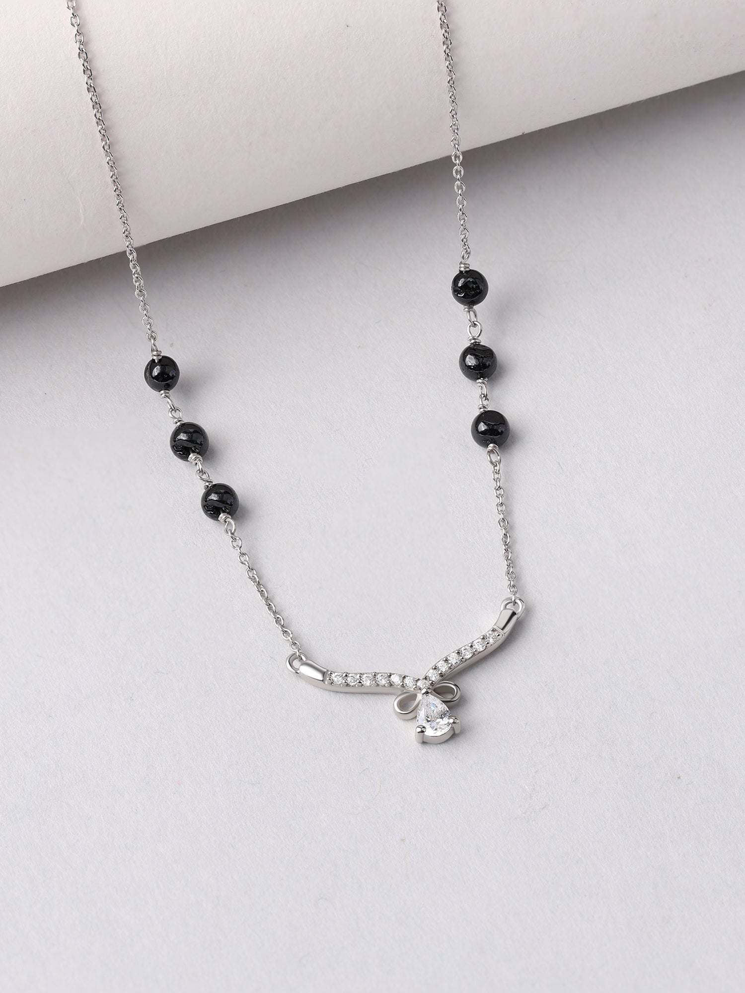 Enchanted Leaves Silver Black Bead Mangalsutra
