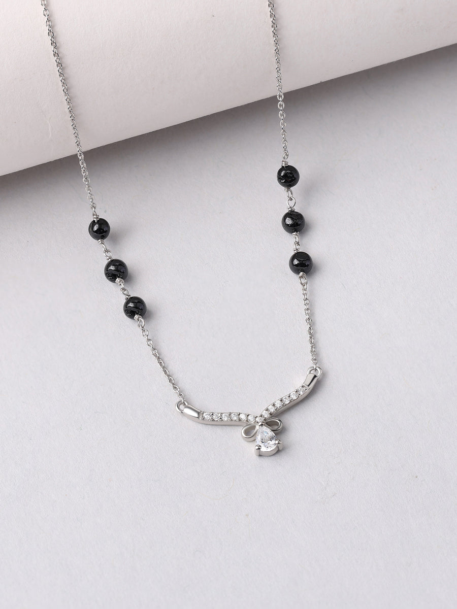 Enchanted Leaves Silver Black Bead Mangalsutra