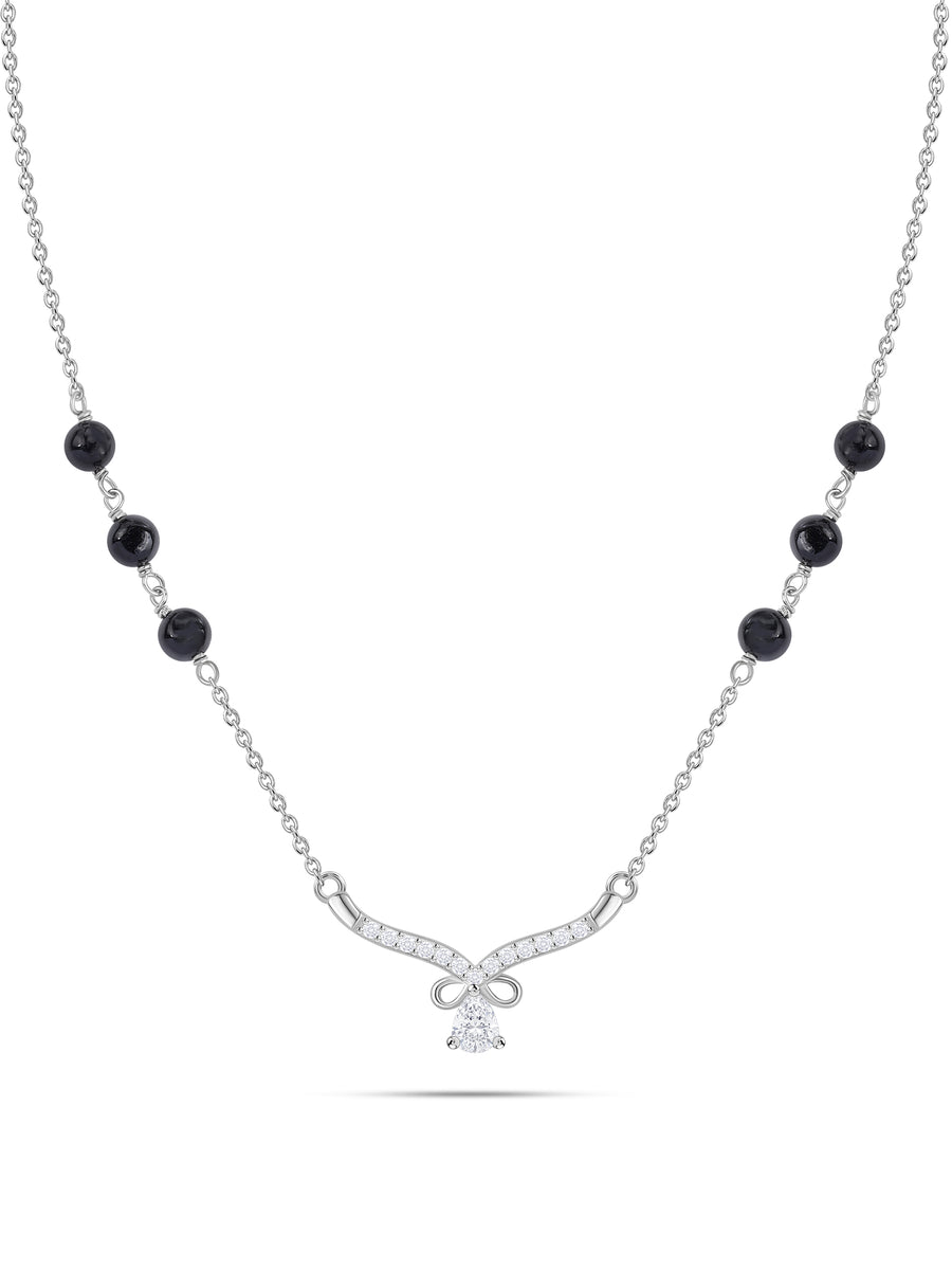 Enchanted Leaves Silver Black Bead Mangalsutra