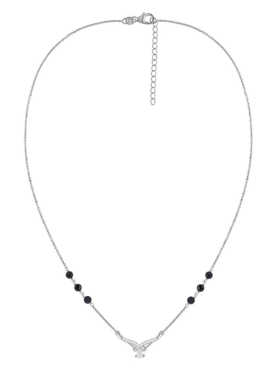 Enchanted Leaves Silver Black Bead Mangalsutra