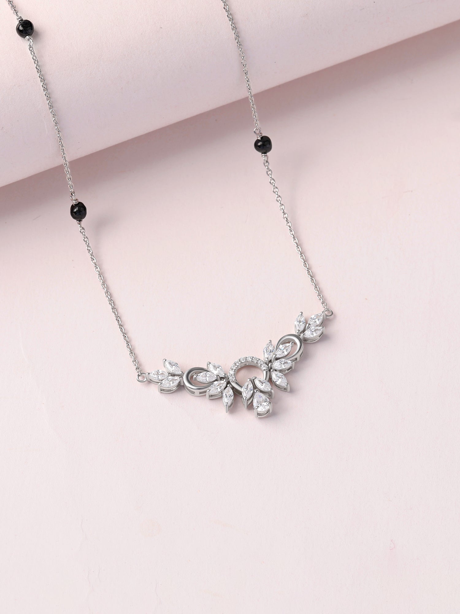 Silver American Diamond Floral Mangalsutra