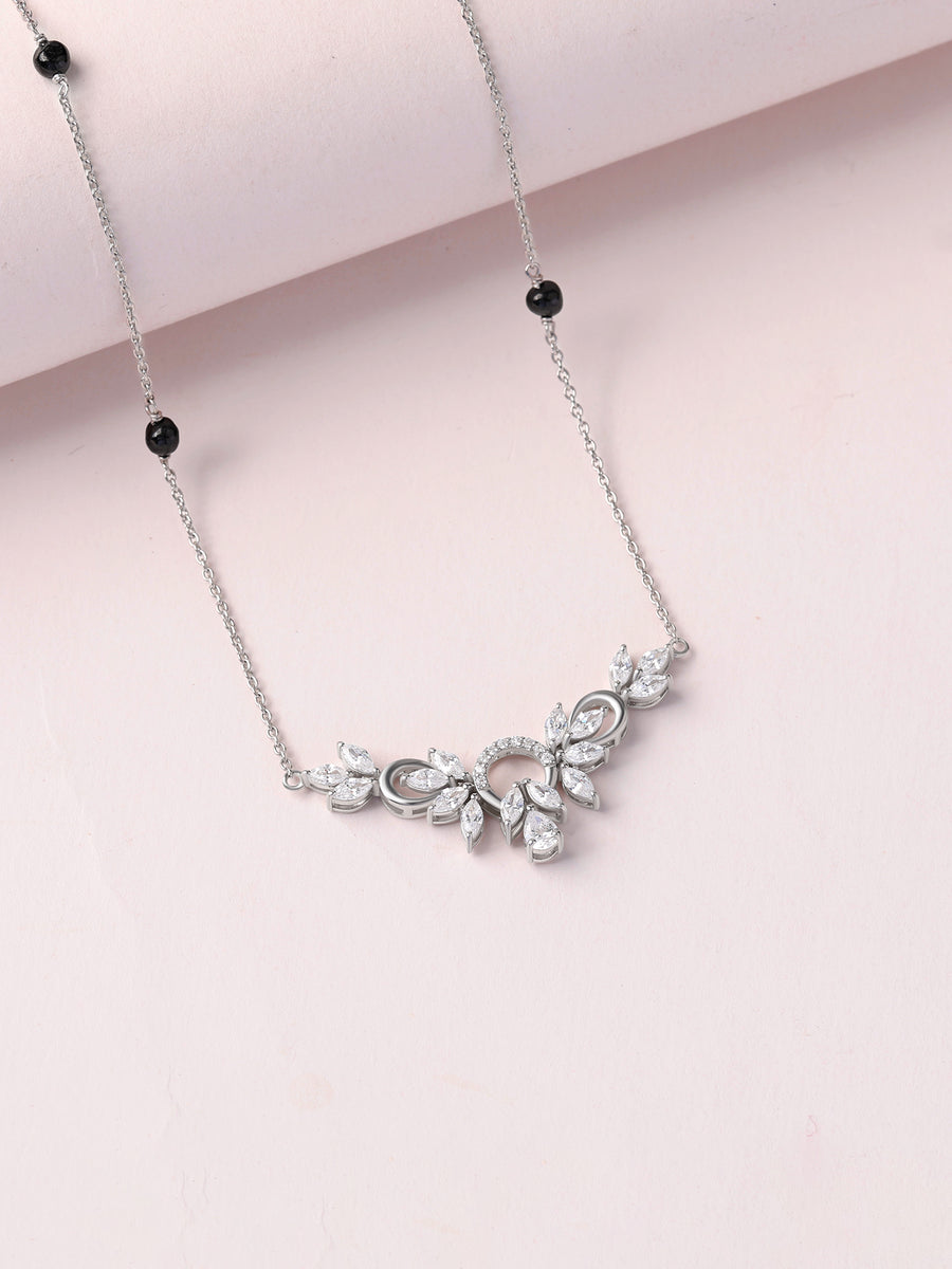 Silver American Diamond Floral Mangalsutra