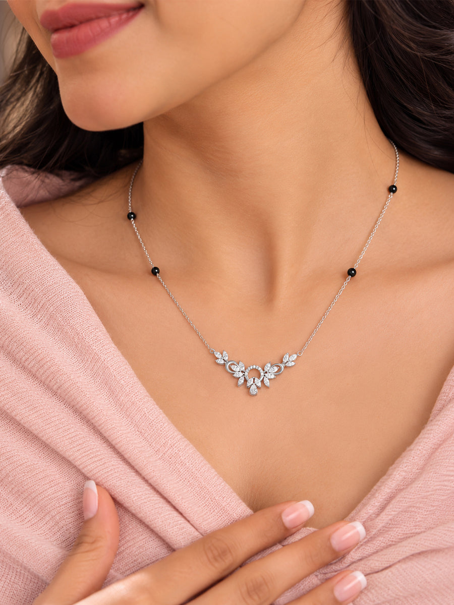 Enchanted Leaves Silver Black Bead Mangalsutra