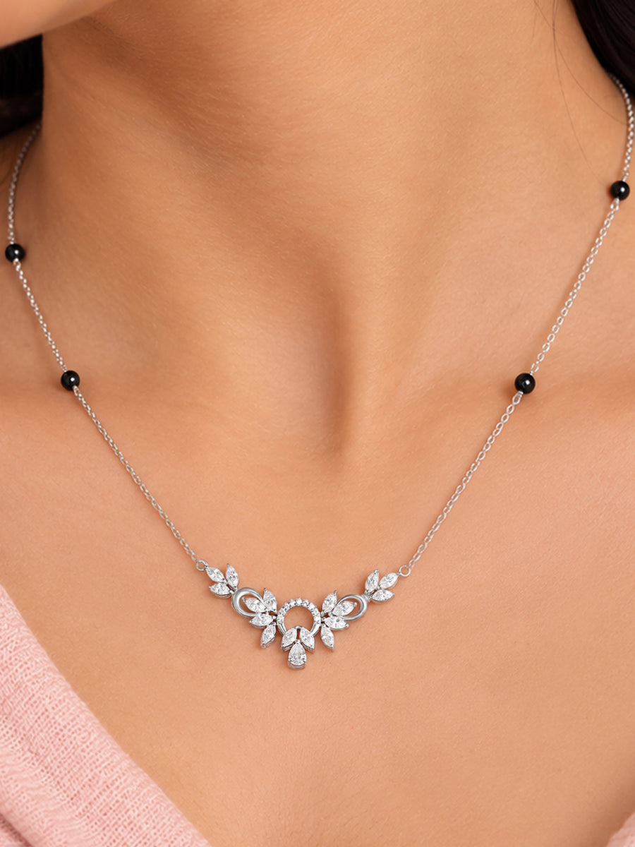 Enchanted Leaves Silver Black Bead Mangalsutra