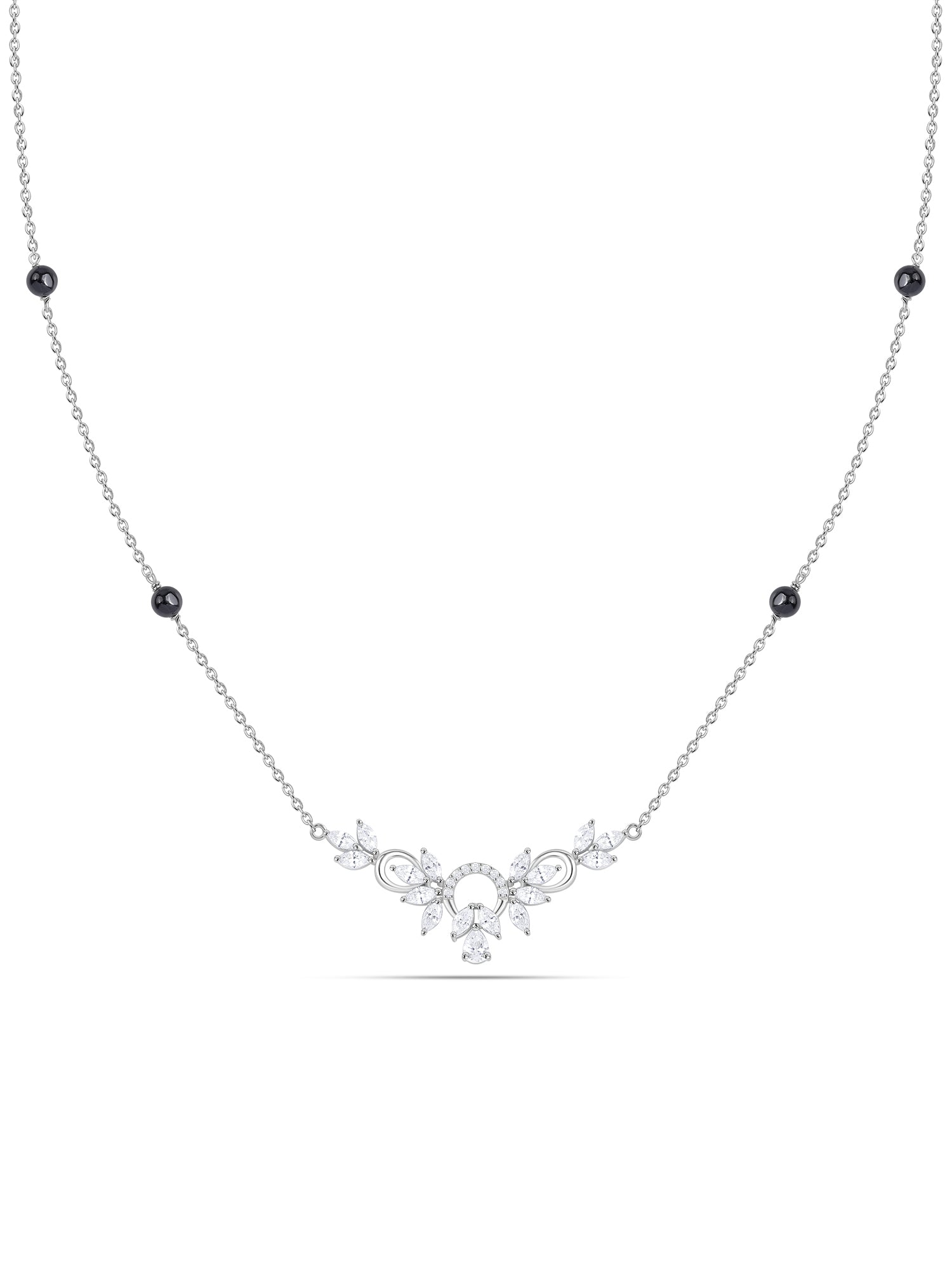 Silver American Diamond Floral Mangalsutra