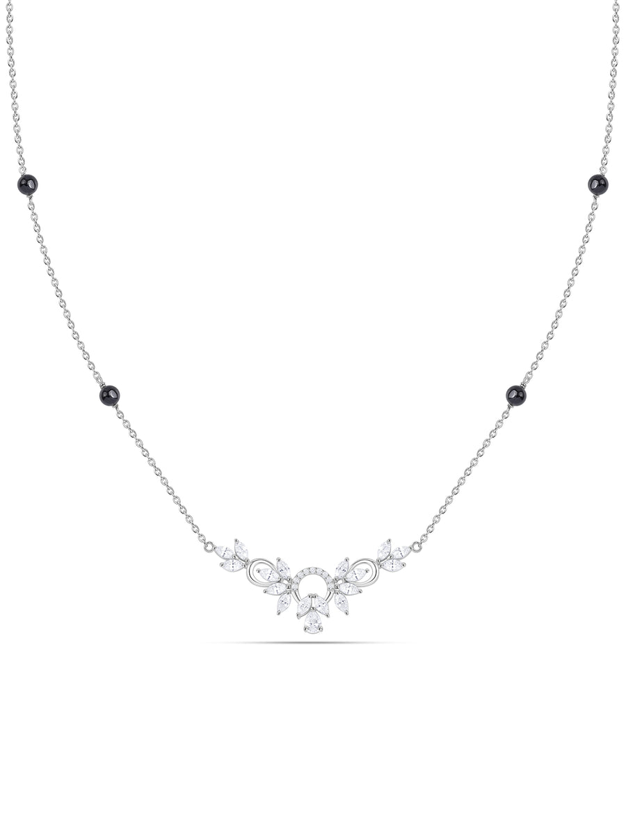 Silver American Diamond Floral Mangalsutra