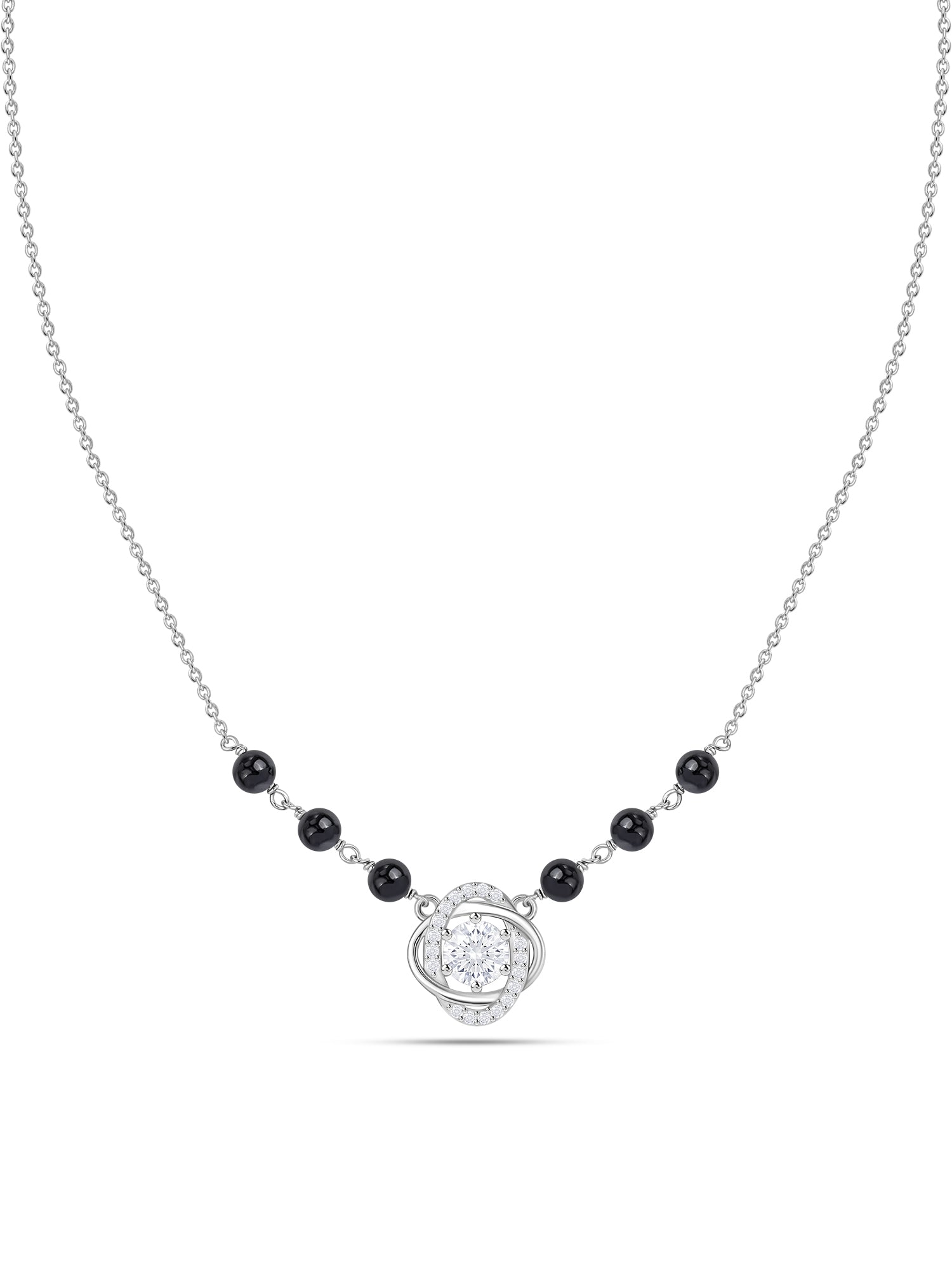 Silver American Diamond Halo Pendant Mangalsutra