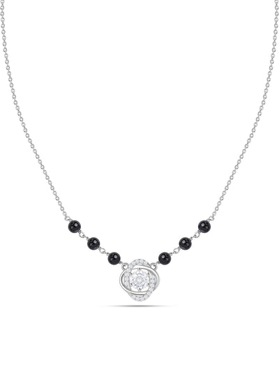 Silver American Diamond Halo Pendant Mangalsutra
