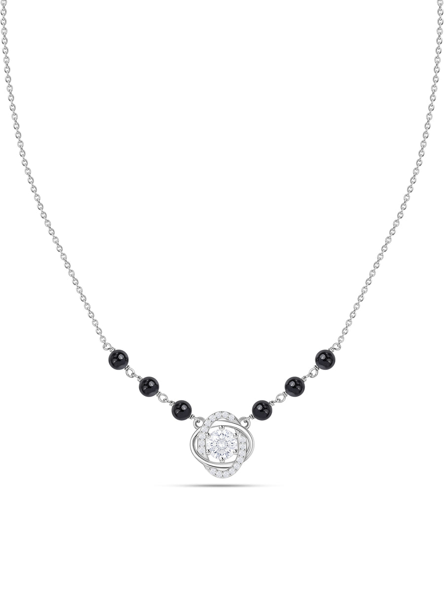 Silver American Diamond Halo Pendant Mangalsutra