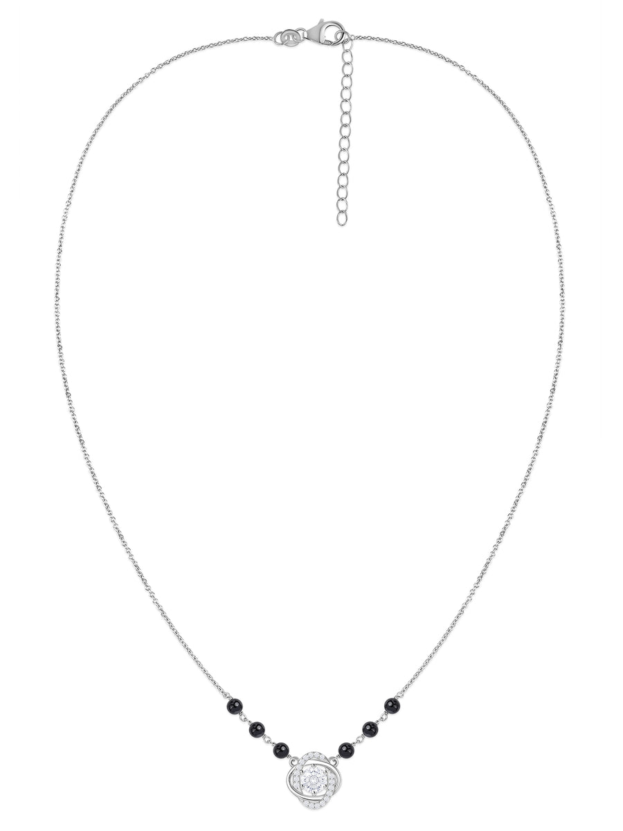 Silver American Diamond Halo Pendant Mangalsutra