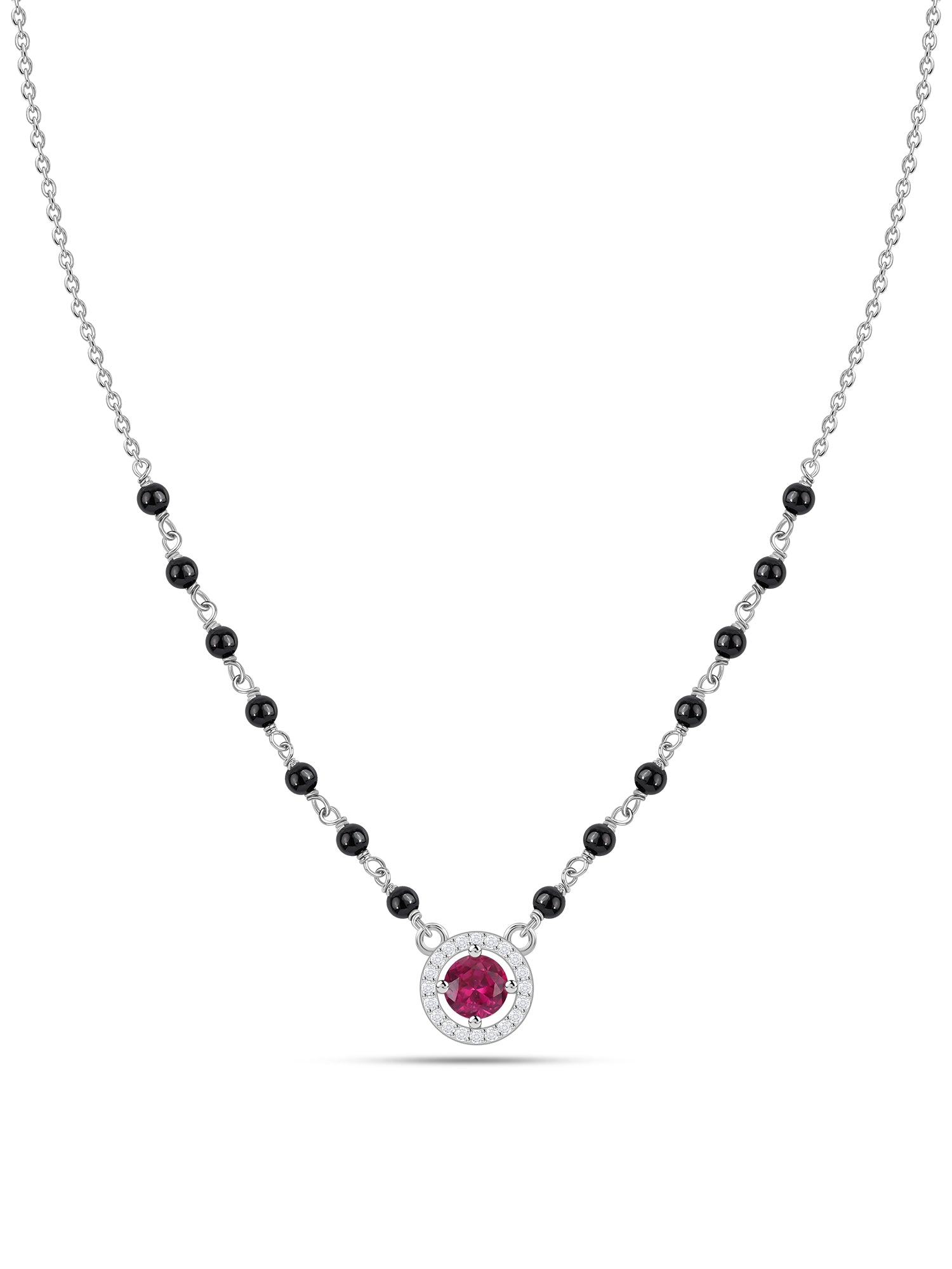 Red Ruby CZ Silver Halo Mangalsutra