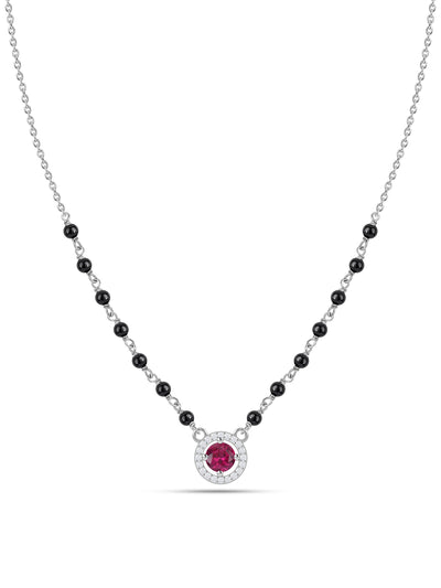 Red Ruby CZ Silver Halo Mangalsutra