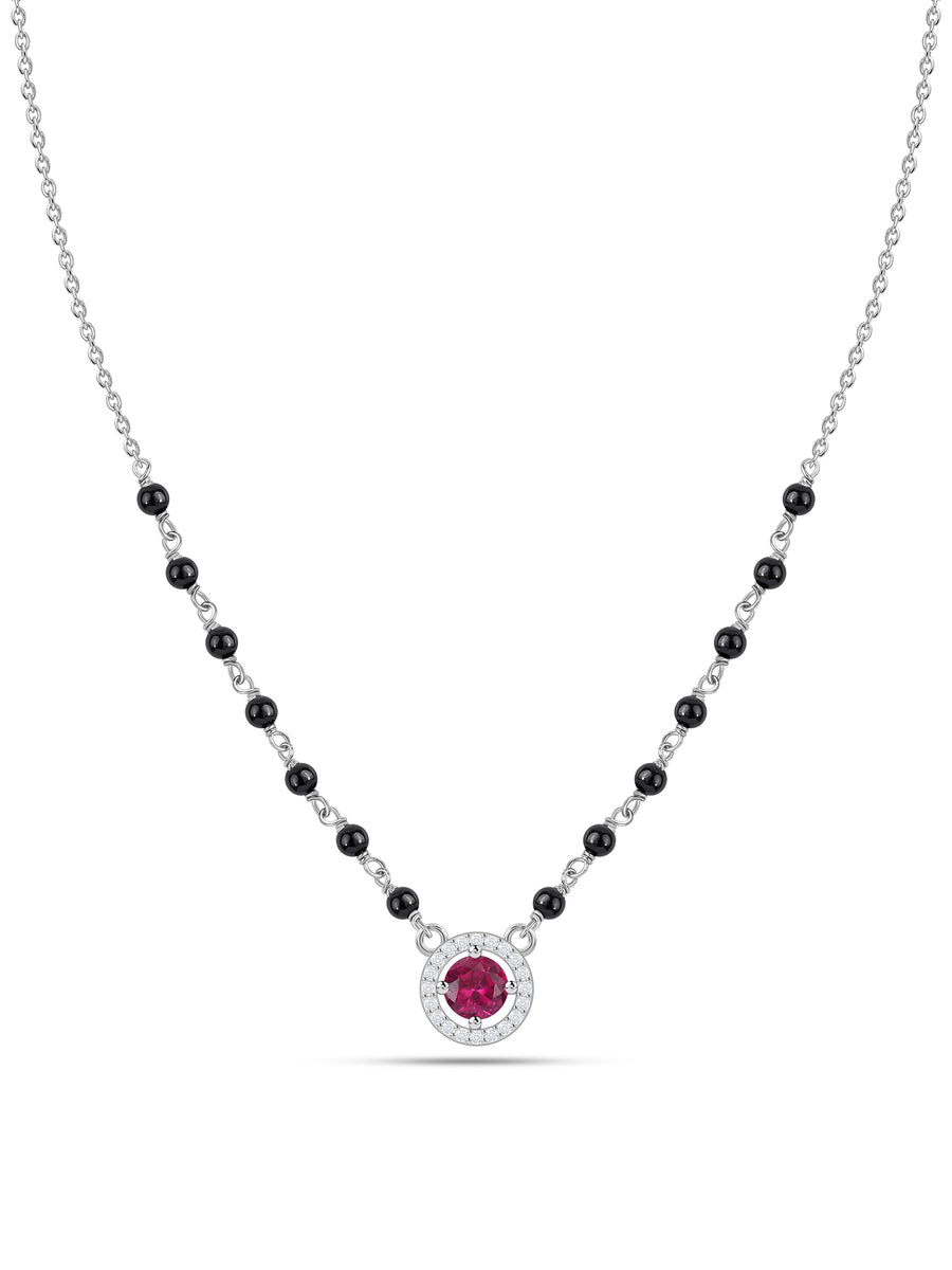 Red Ruby CZ Silver Halo Mangalsutra