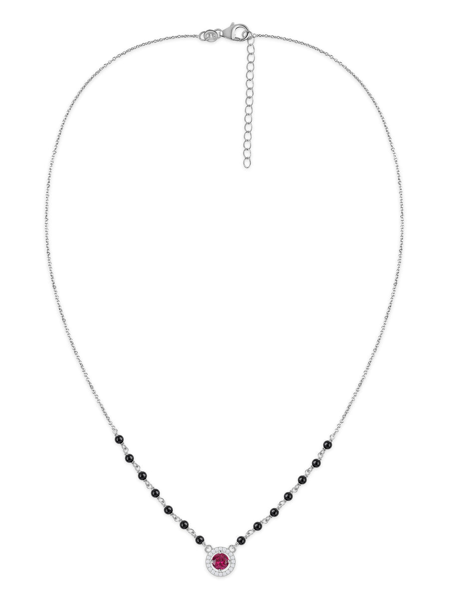 Red Ruby CZ Silver Halo Mangalsutra