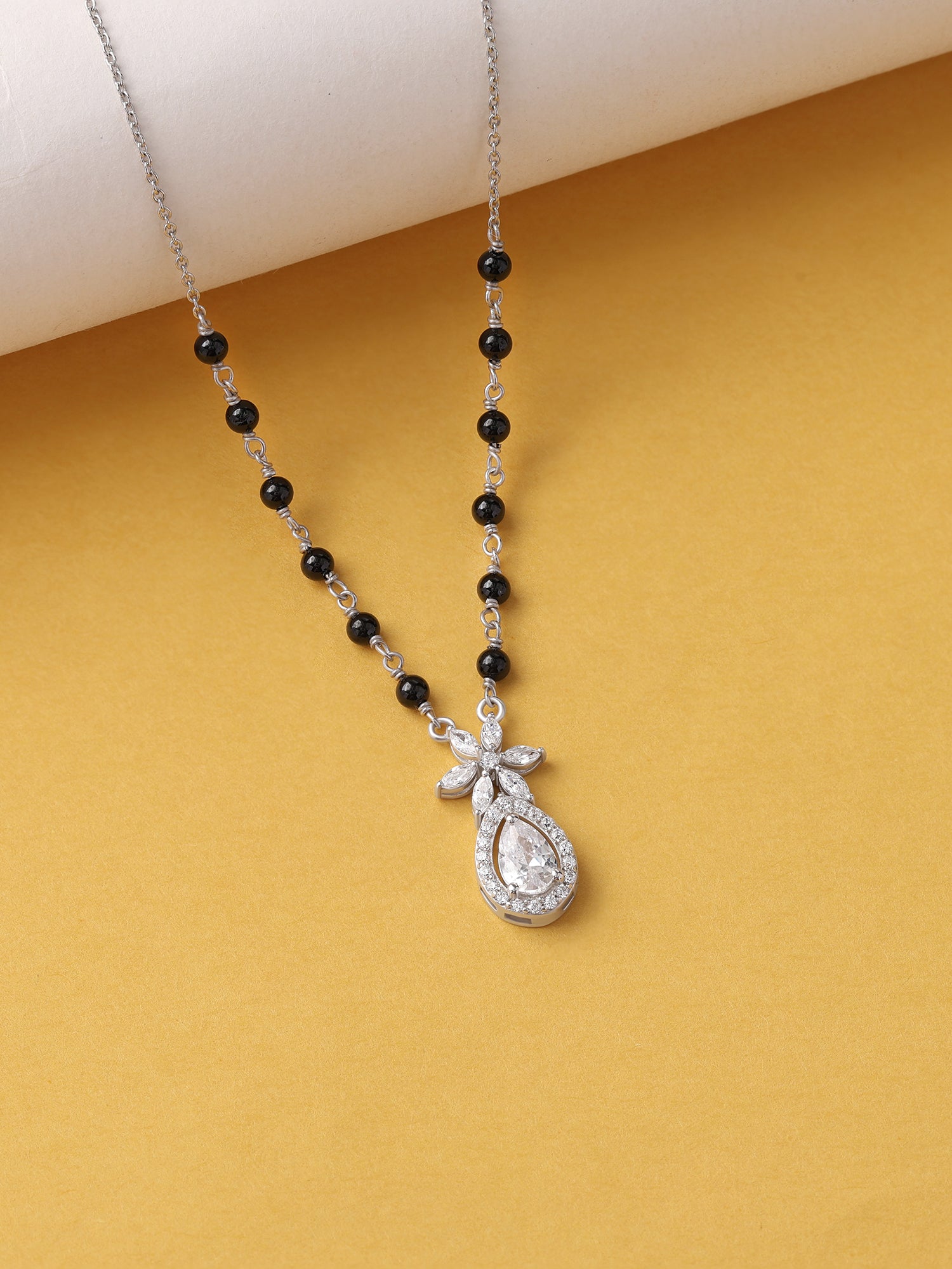 Teardrop Floral Pendant Silver Mangalsutra