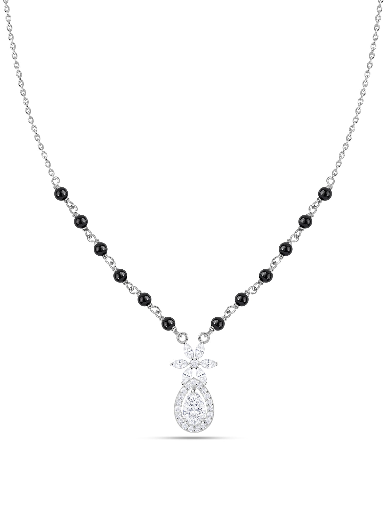 Teardrop Floral Pendant Silver Mangalsutra