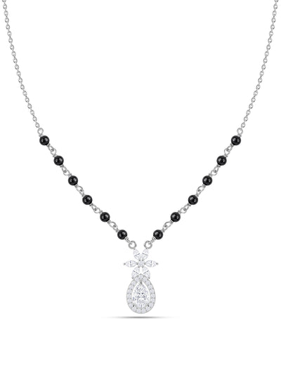 Teardrop Floral Pendant Silver Mangalsutra