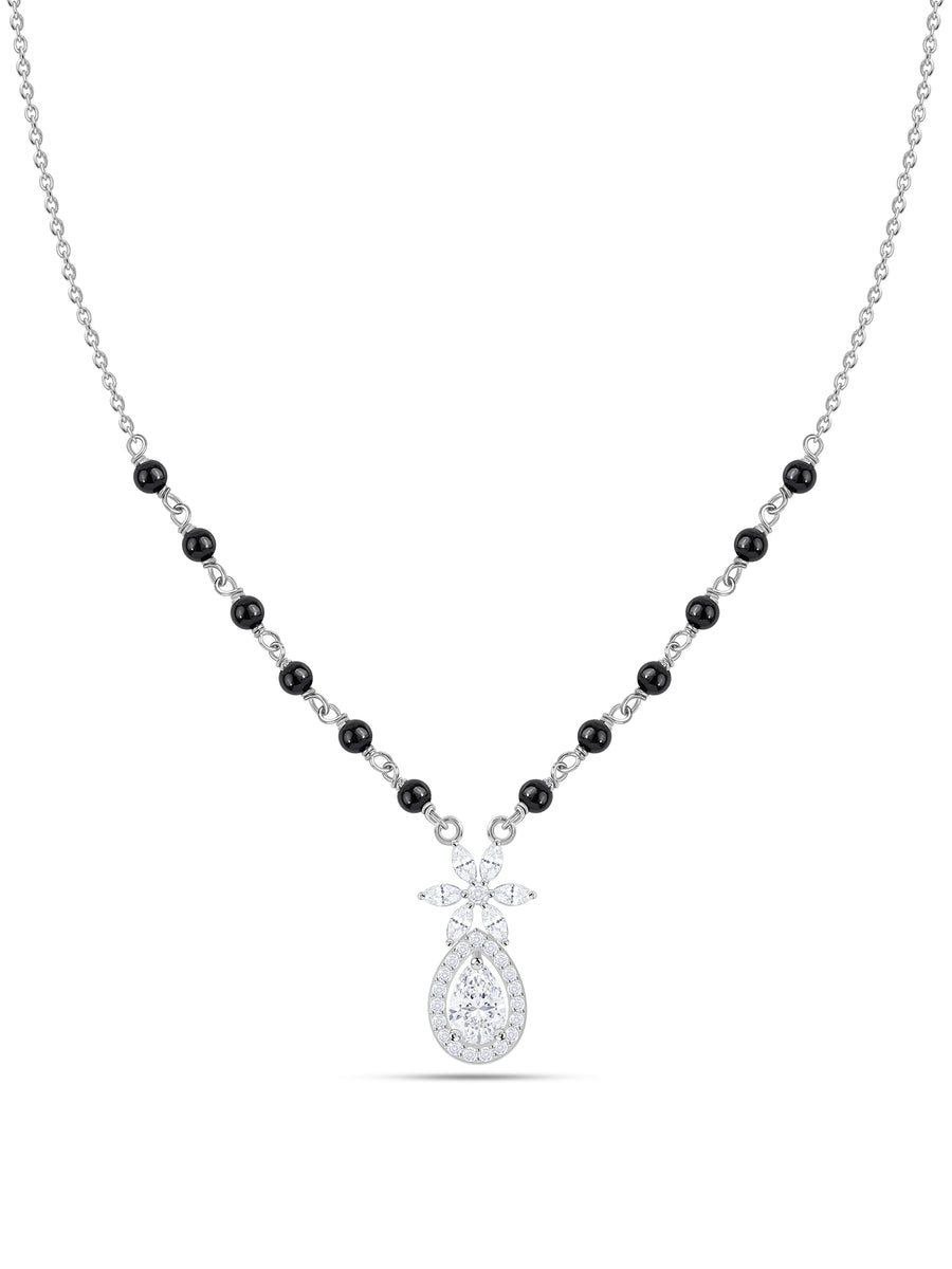 Teardrop Floral Pendant Silver Mangalsutra