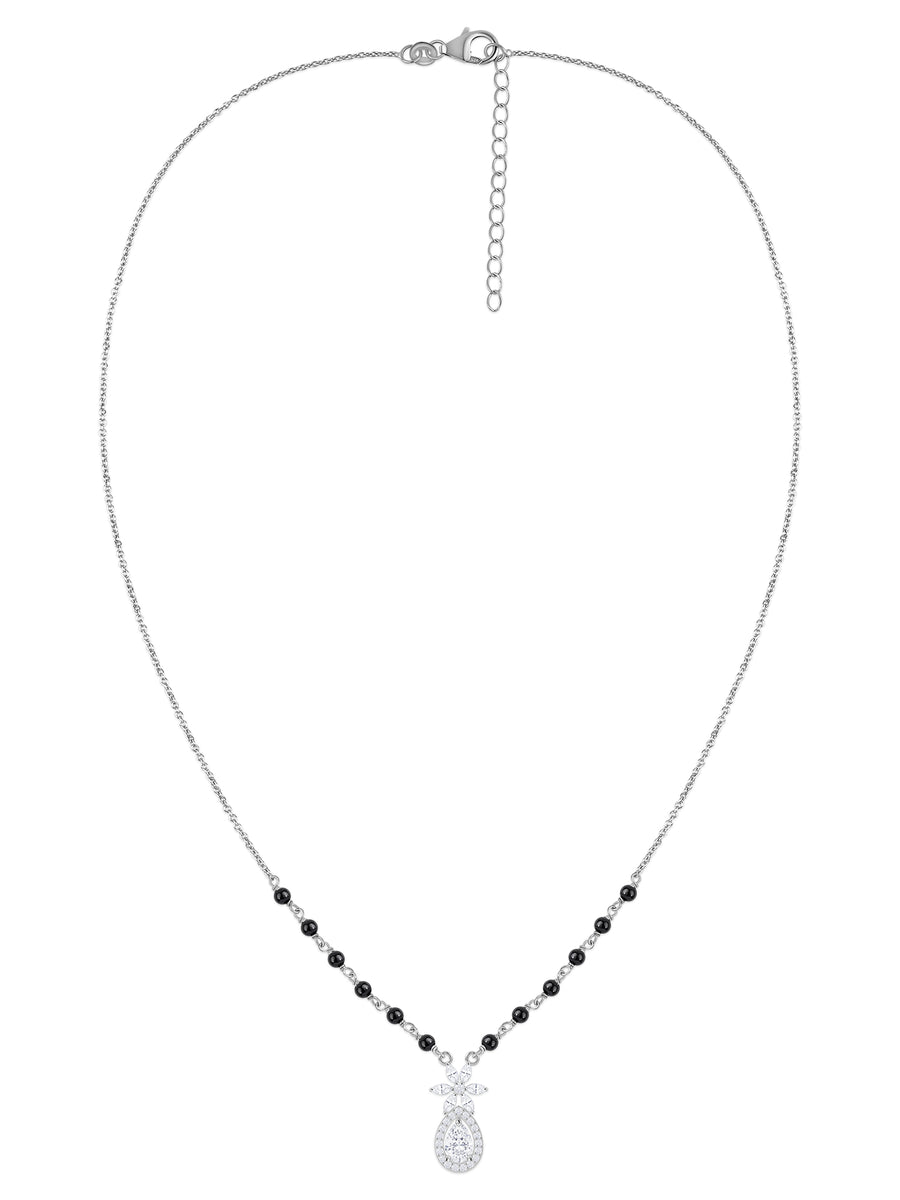 Teardrop Floral Pendant Silver Mangalsutra