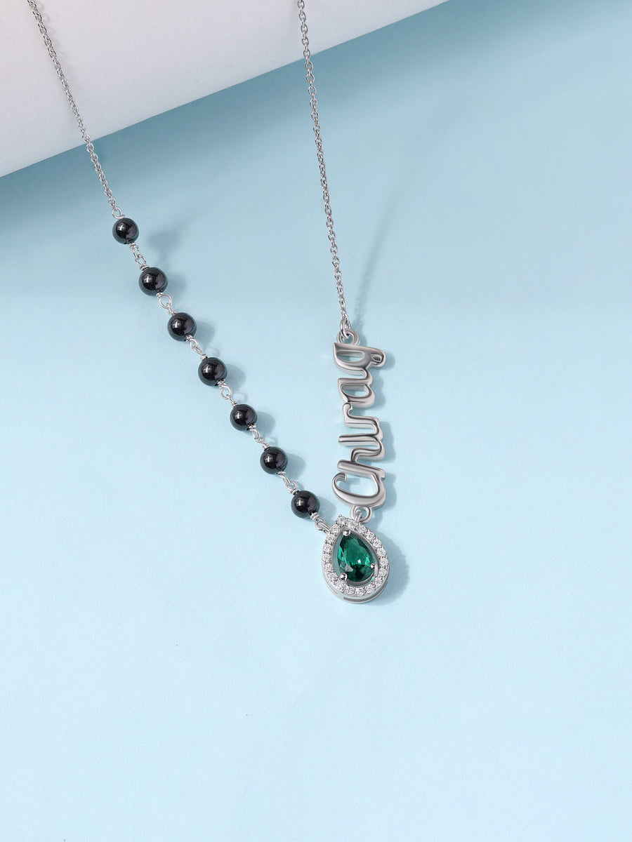 Personalised Silver Emerald CZ Name Mangalsutra