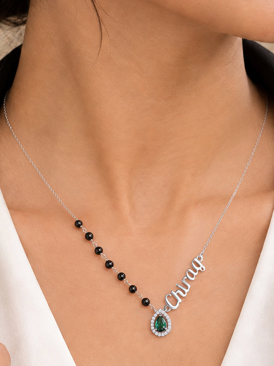 Personalised Silver Emerald CZ Name Mangalsutra