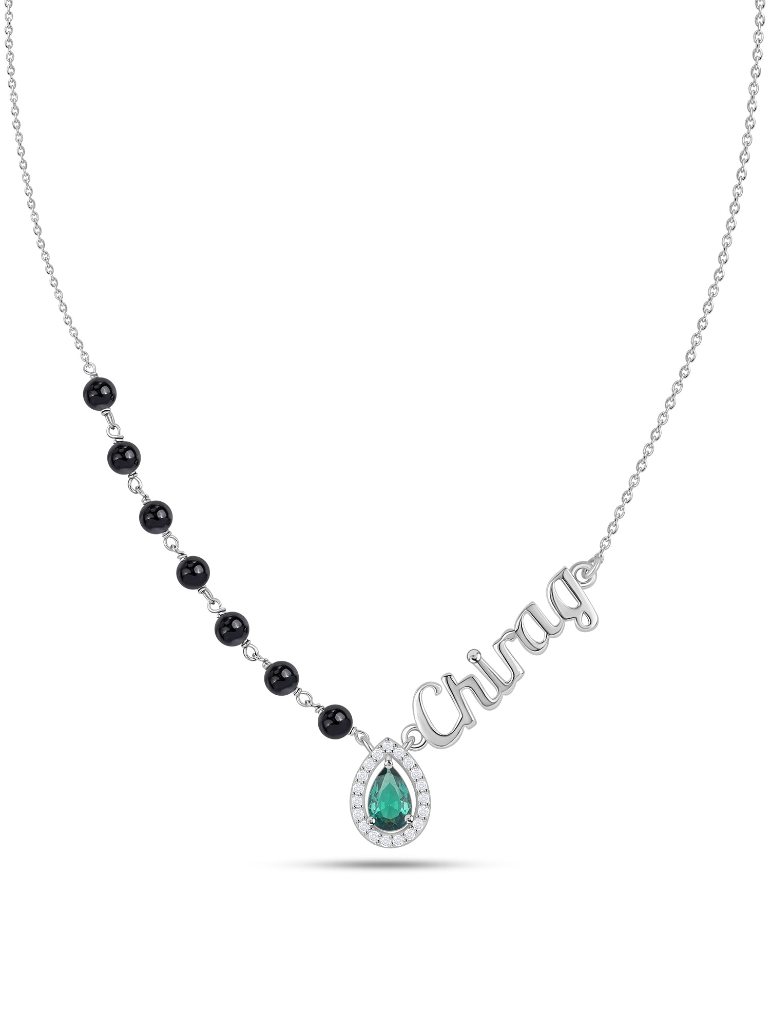 Personalised Silver Emerald CZ Name Mangalsutra
