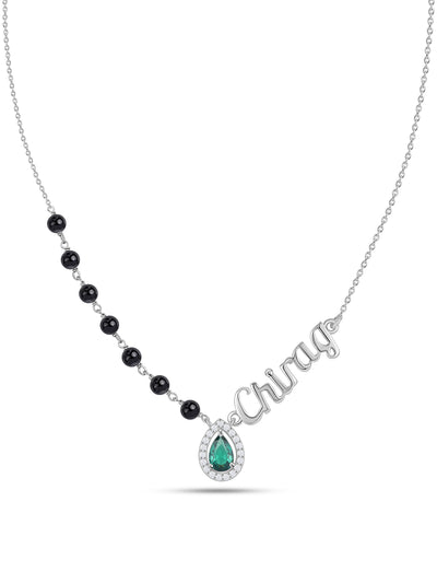 Personalised Silver Emerald CZ Name Mangalsutra