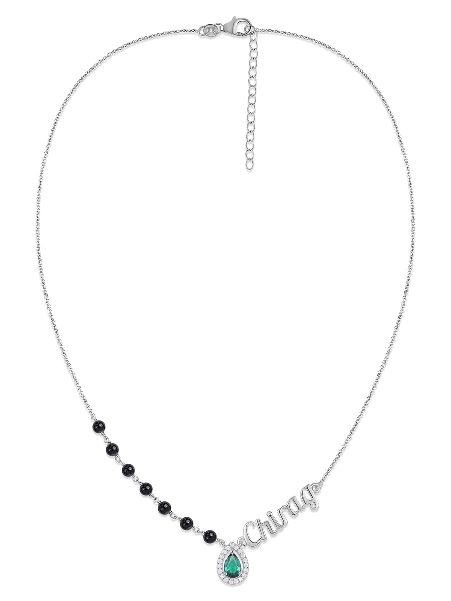 Personalised Silver Emerald CZ Name Mangalsutra