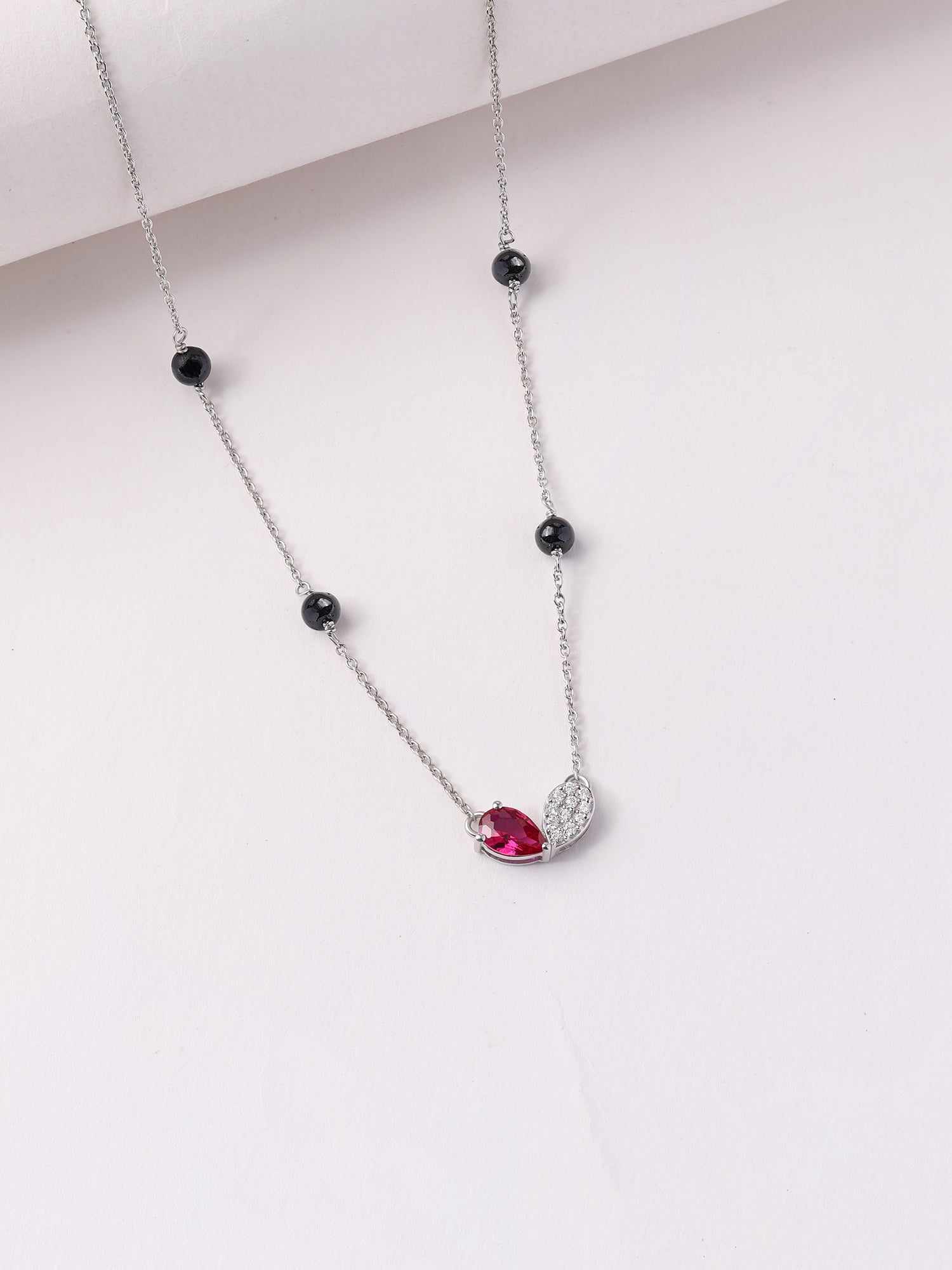 Silver Ruby CZ American Diamond Pendant Mangalsutra