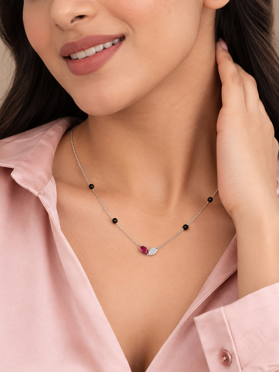 Silver Ruby CZ American Diamond Pendant Mangalsutra