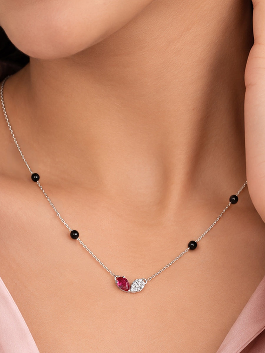Silver Ruby CZ American Diamond Pendant Mangalsutra