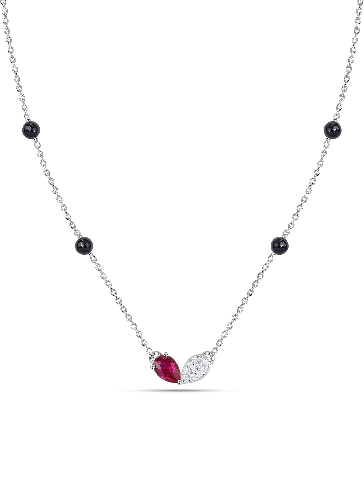 Silver Ruby CZ American Diamond Pendant Mangalsutra