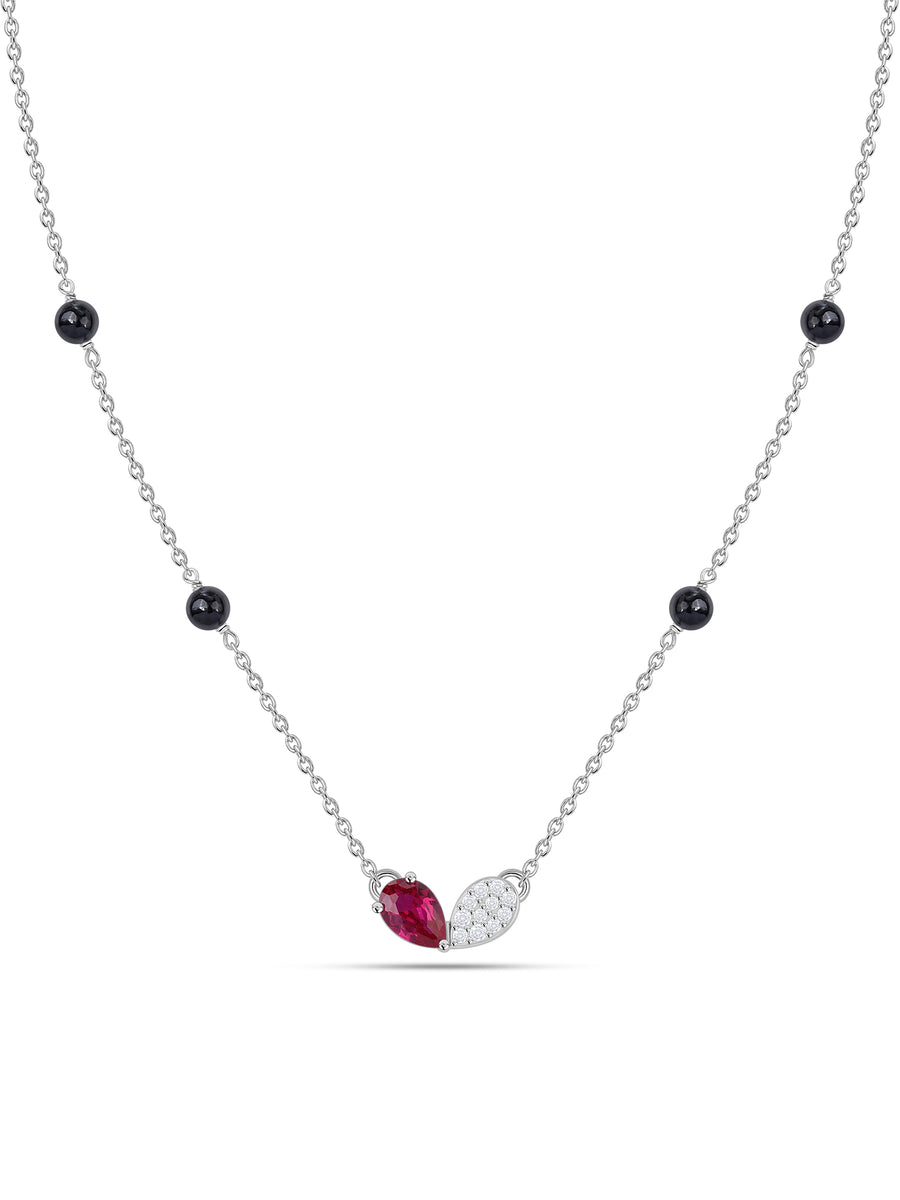 Silver Ruby CZ American Diamond Pendant Mangalsutra