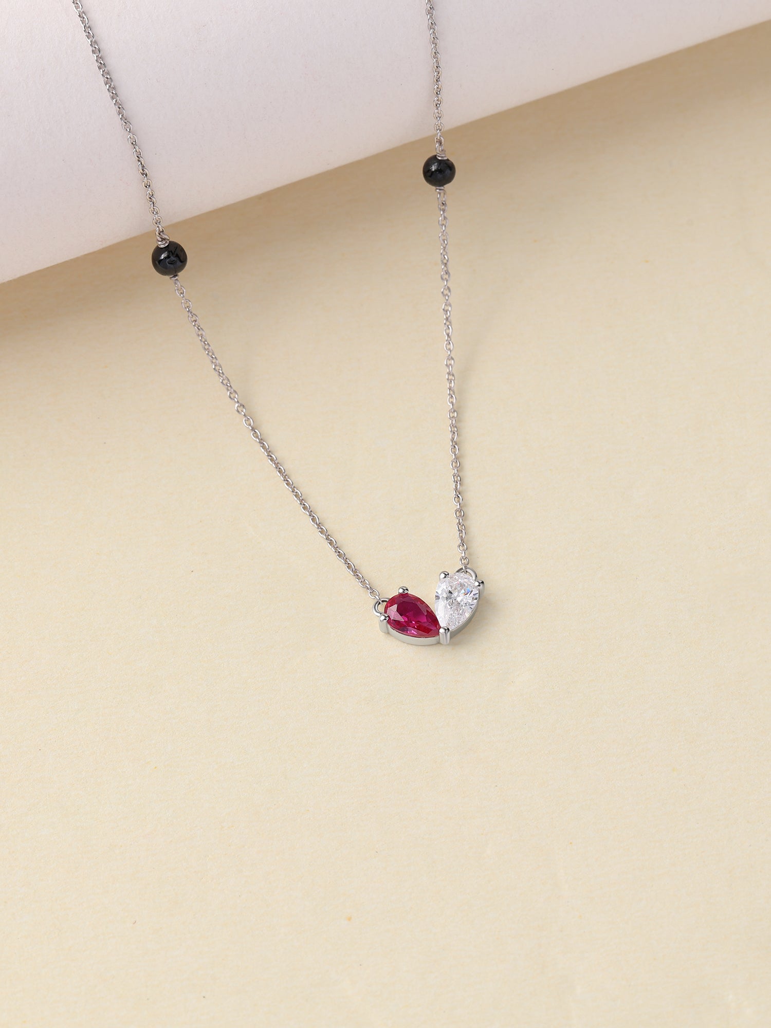 Ruby CZ Toi et Moi Silver Mangalsutra