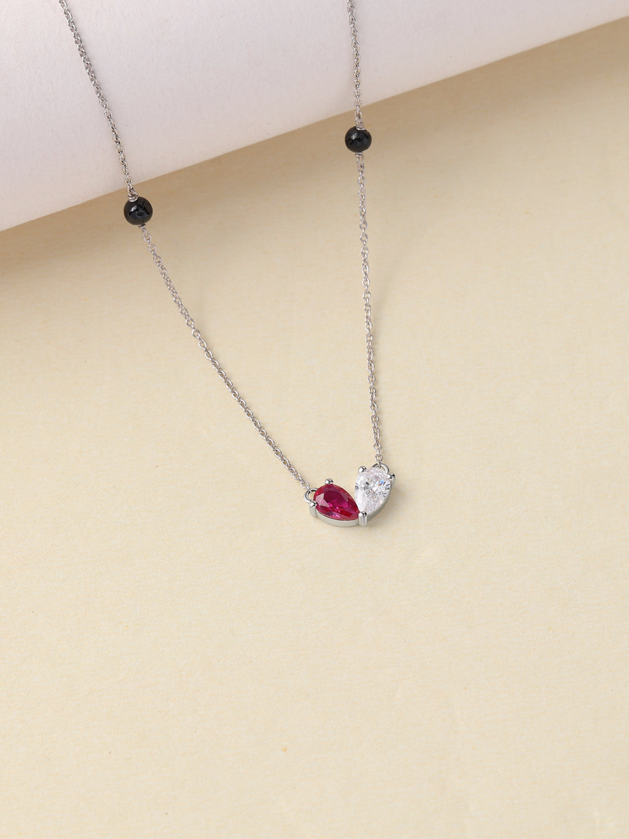 Ruby CZ Toi et Moi Silver Mangalsutra