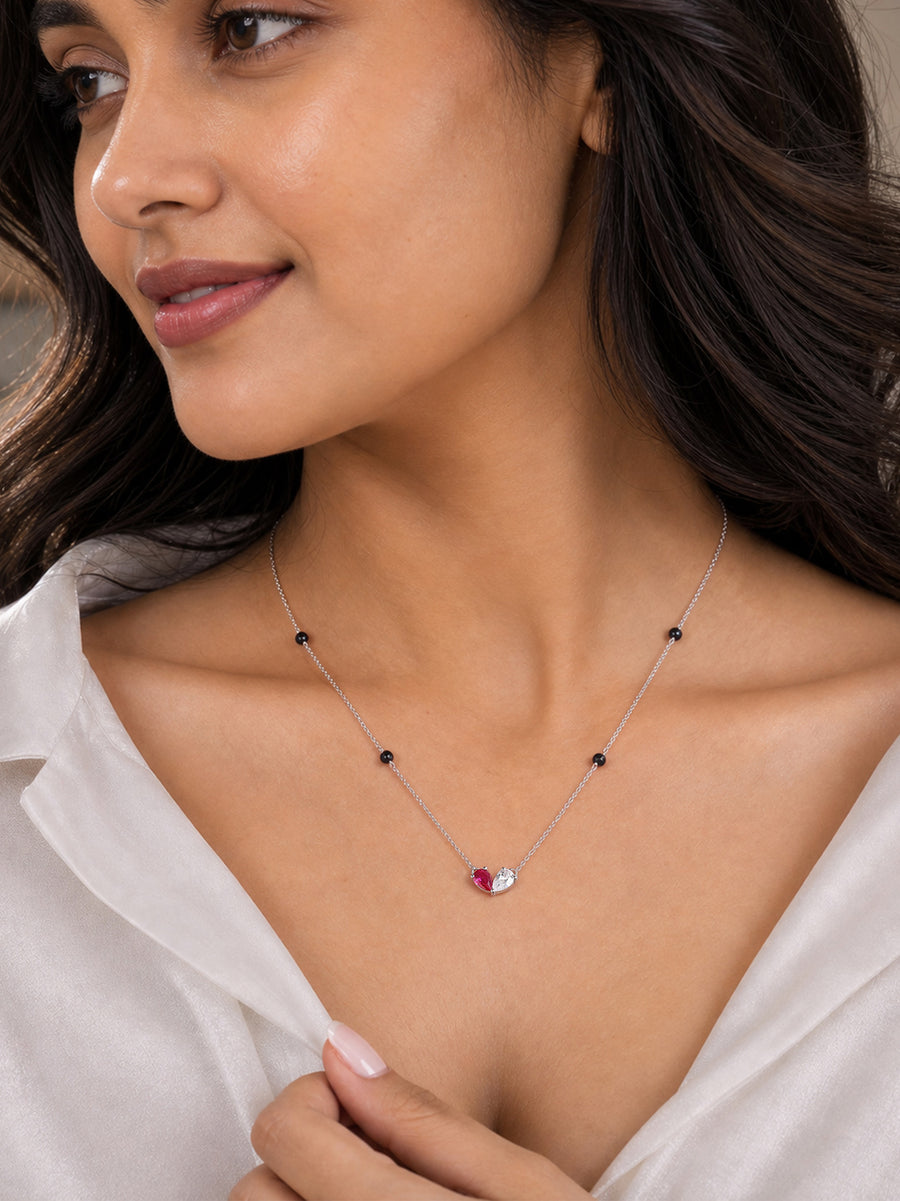 Ruby CZ Toi et Moi Silver Mangalsutra