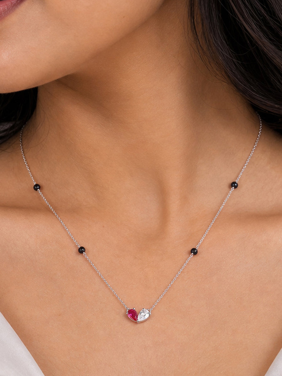 Ruby CZ Toi et Moi Silver Mangalsutra