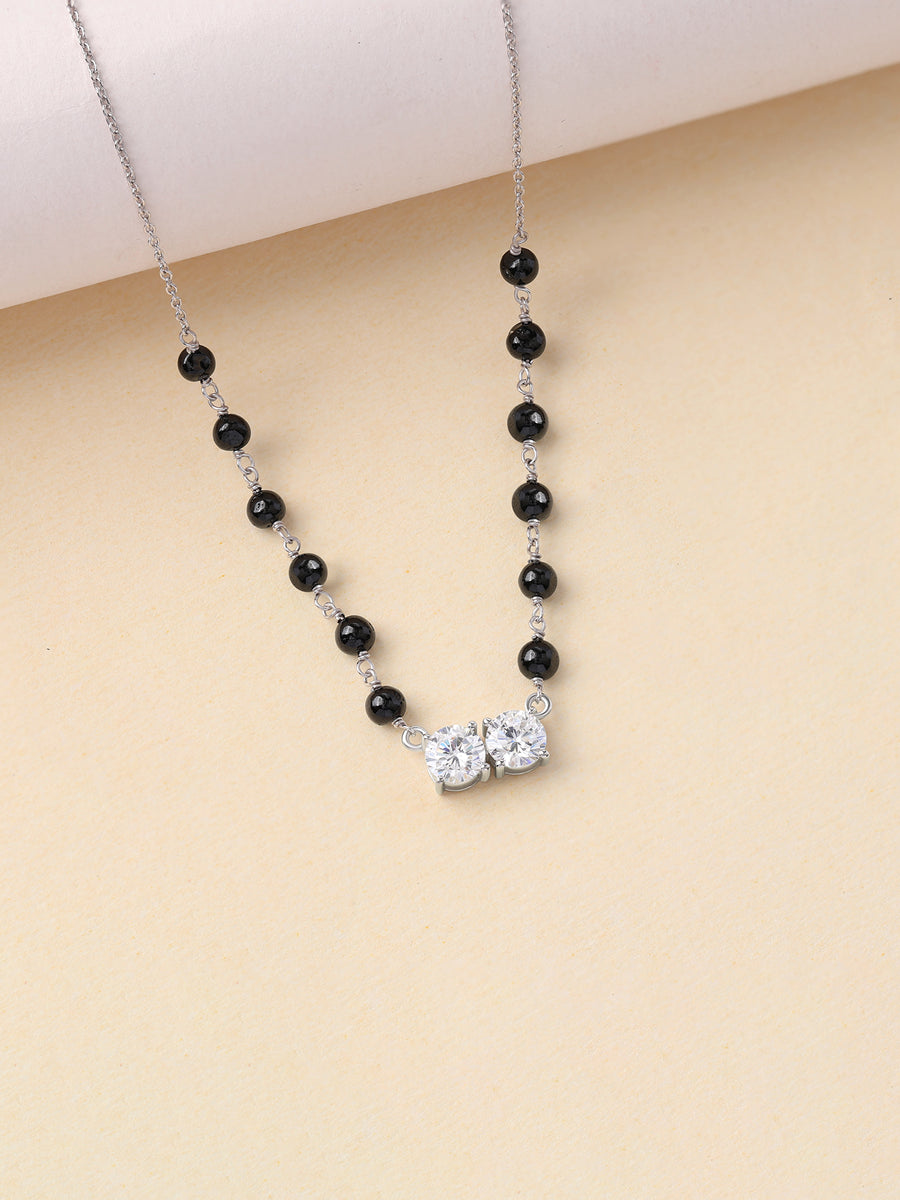 Silver American Diamond Twin Round Mangalsutra