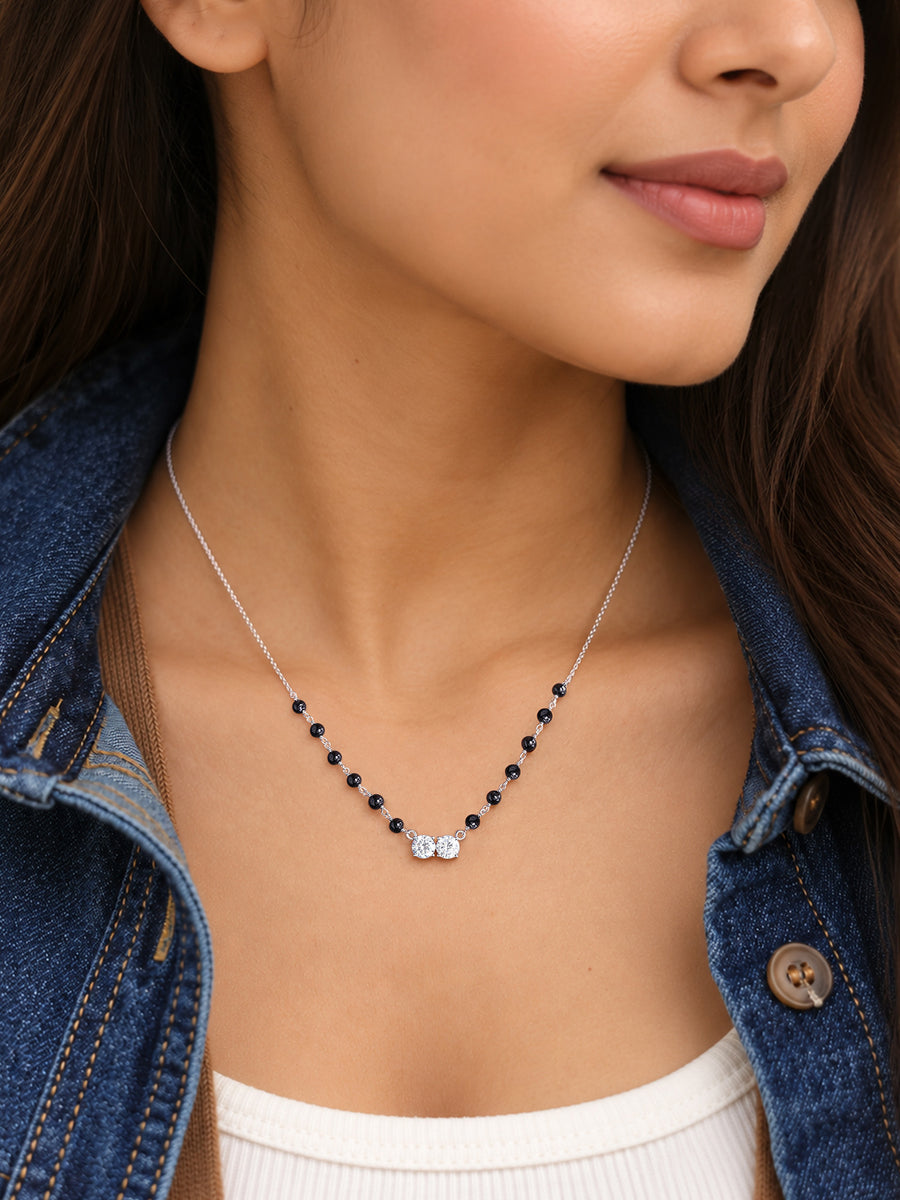 Silver American Diamond Twin Round Mangalsutra
