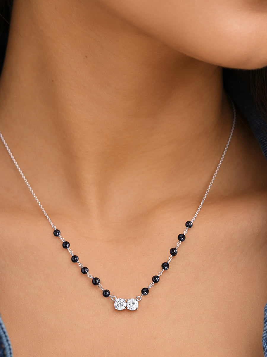 Silver American Diamond Twin Round Mangalsutra