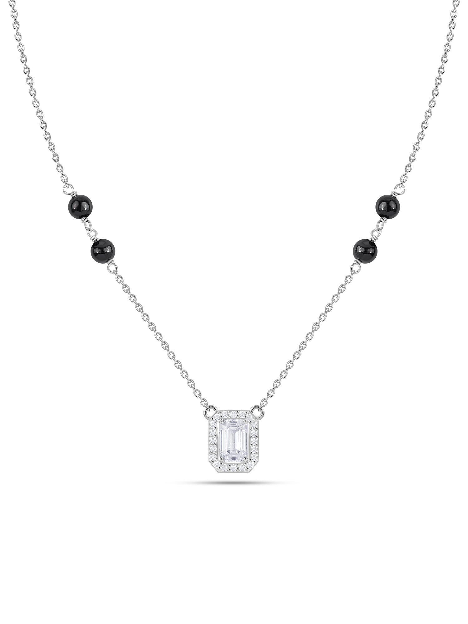 American Diamond Baguette Halo Silver Mangalsutra