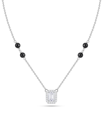 American Diamond Baguette Halo Silver Mangalsutra
