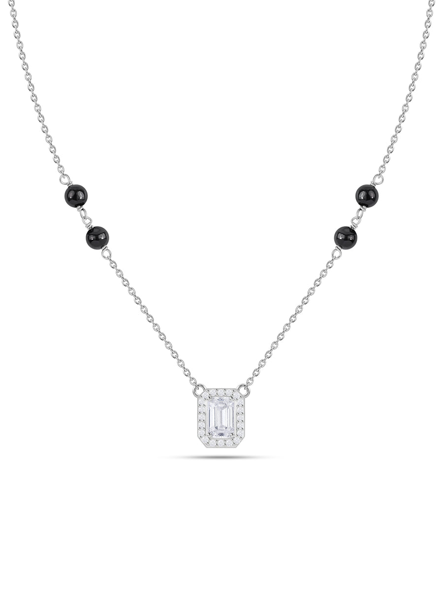 American Diamond Baguette Halo Silver Mangalsutra