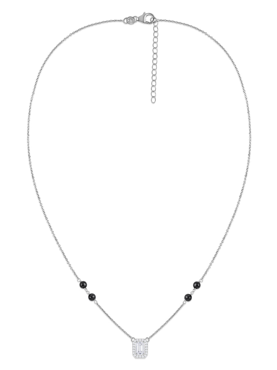 American Diamond Baguette Halo Silver Mangalsutra