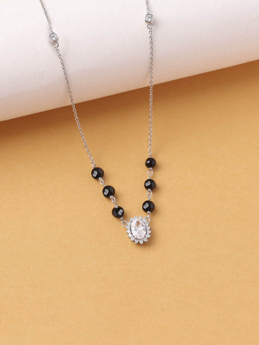 Silver Oval Cluster American Diamond Mangalsutra