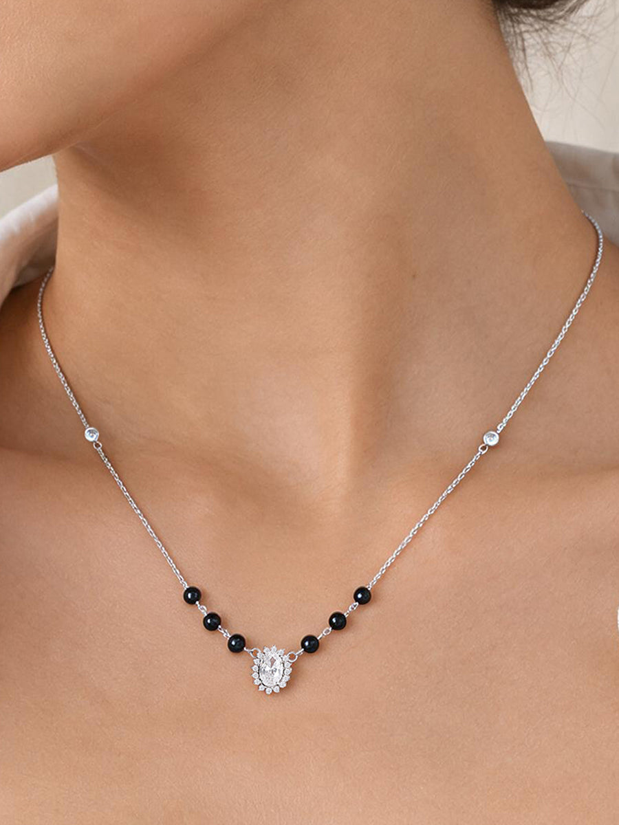 Silver Oval Cluster American Diamond Mangalsutra