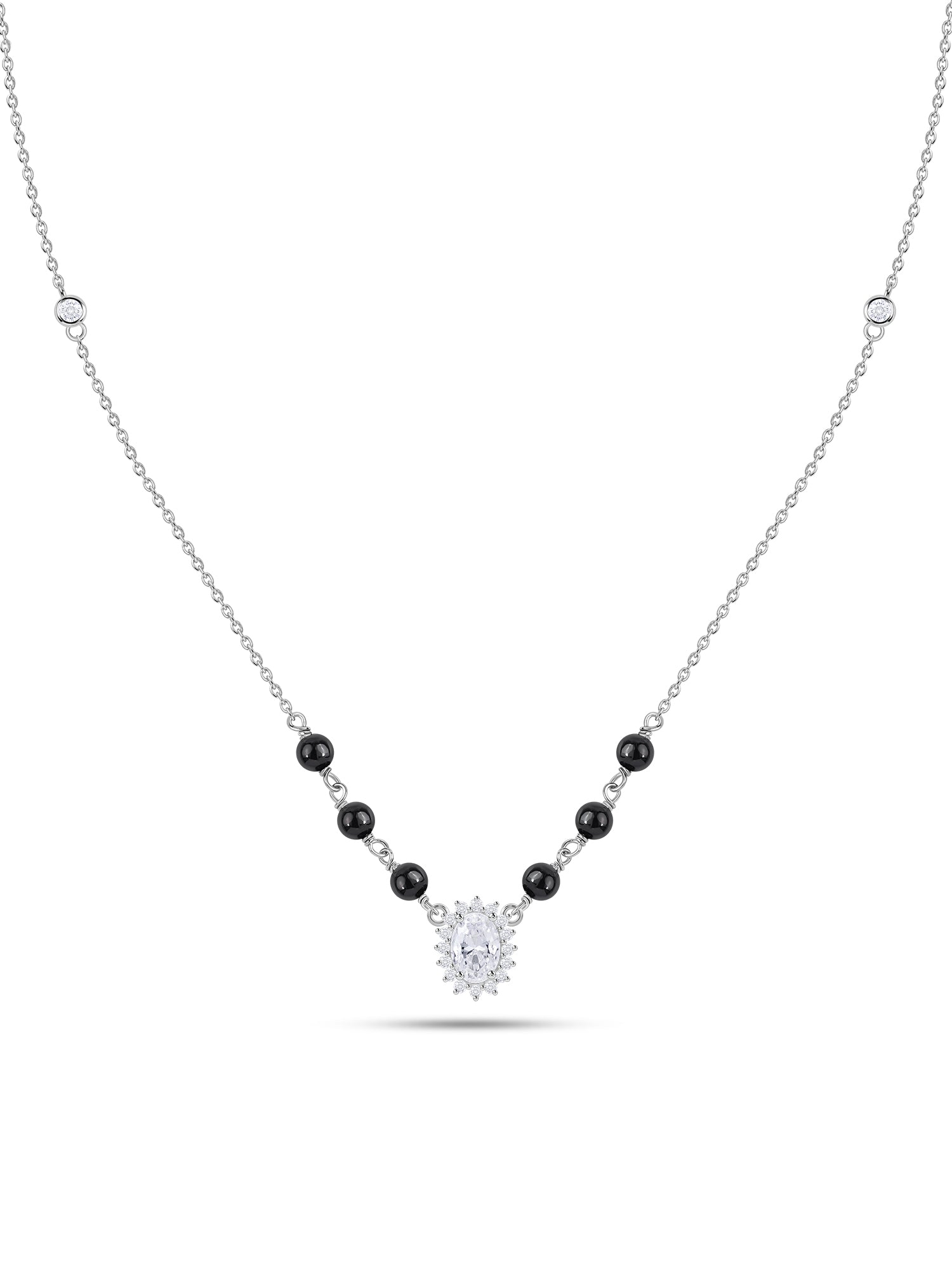 Silver Oval Cluster American Diamond Mangalsutra