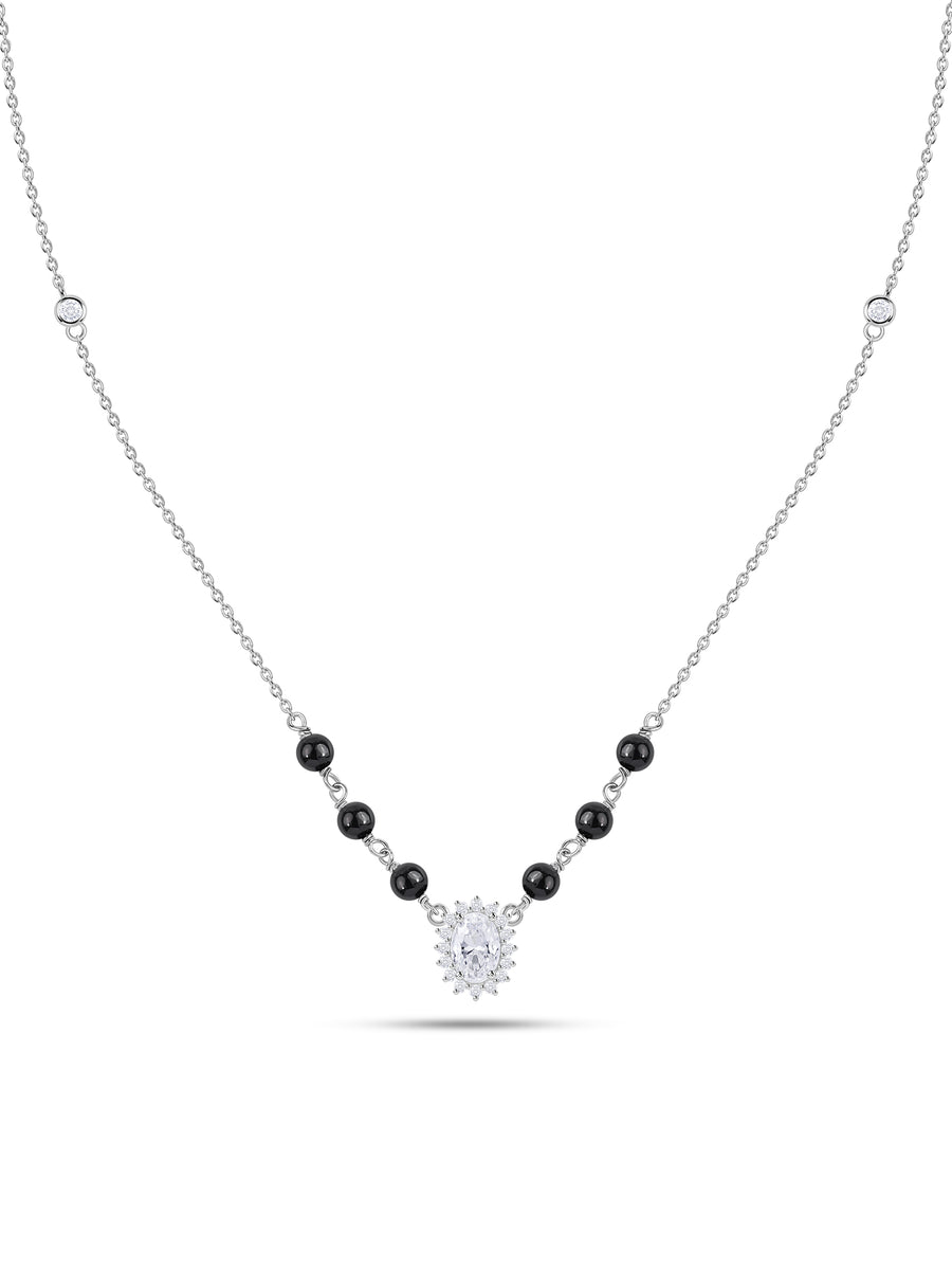 Silver Oval Cluster American Diamond Mangalsutra