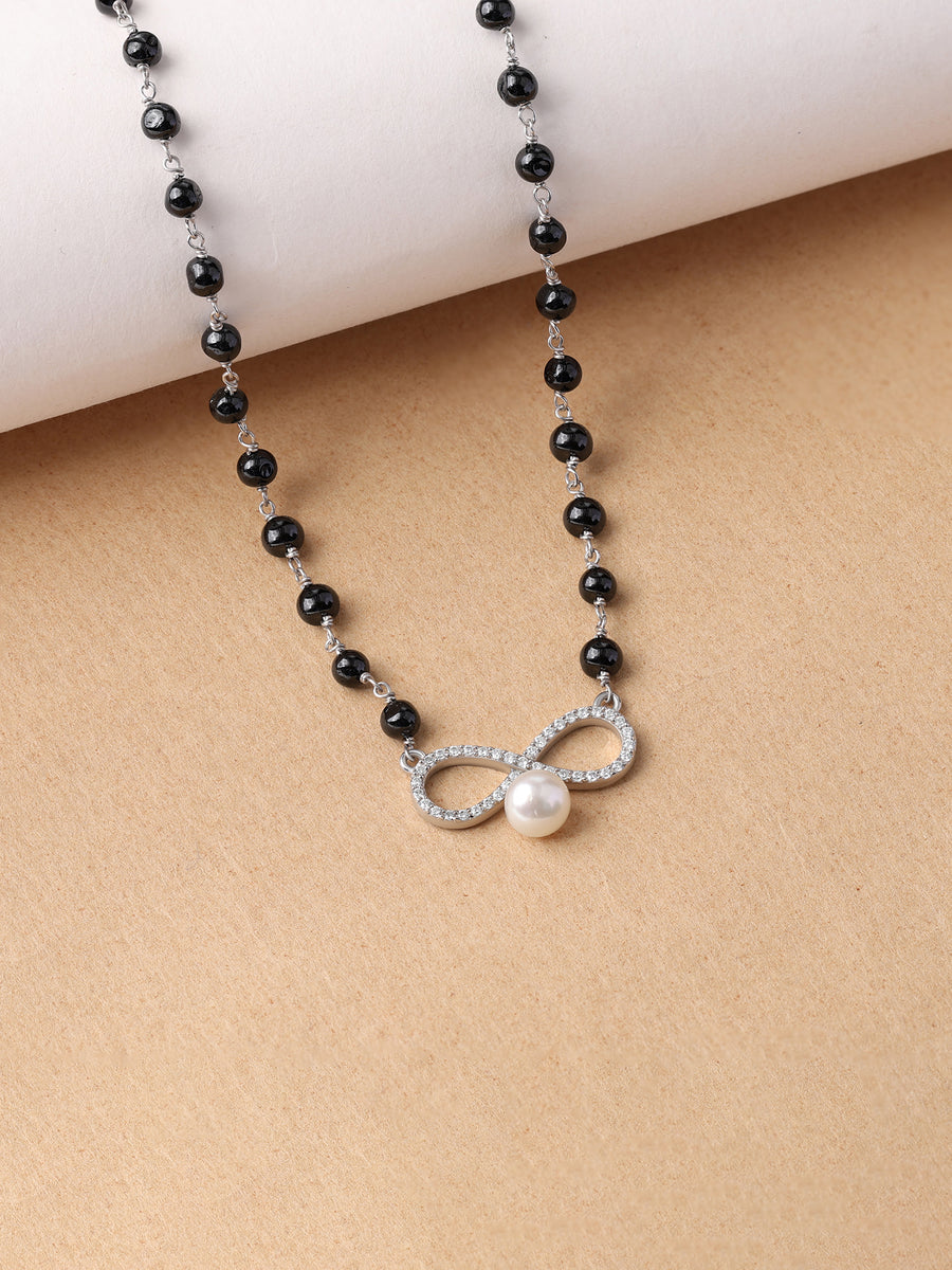Silver American Diamond Infinity Pearl Mangalsutra