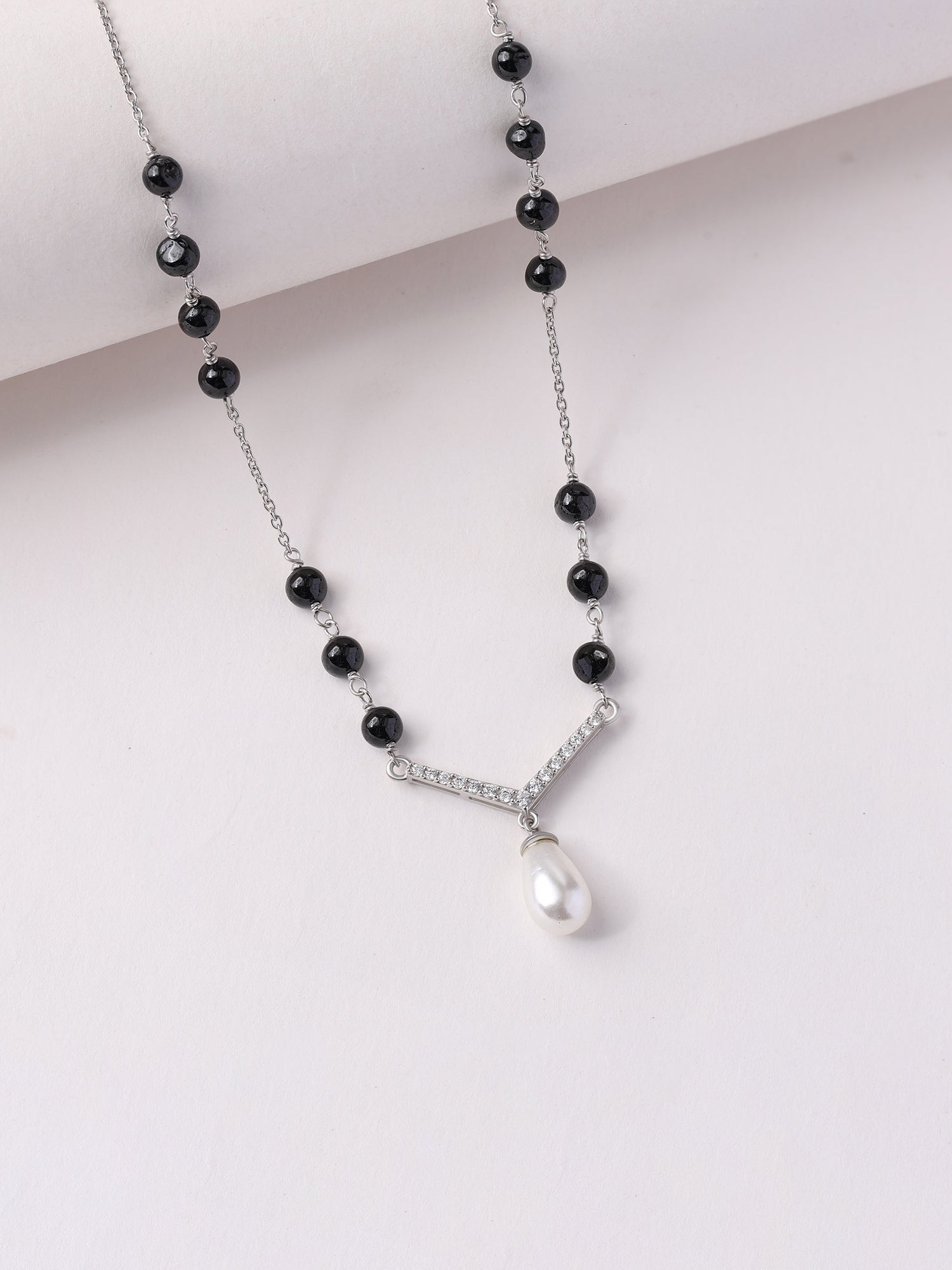 Silver American Diamond Pearl Drop Mangalsutra